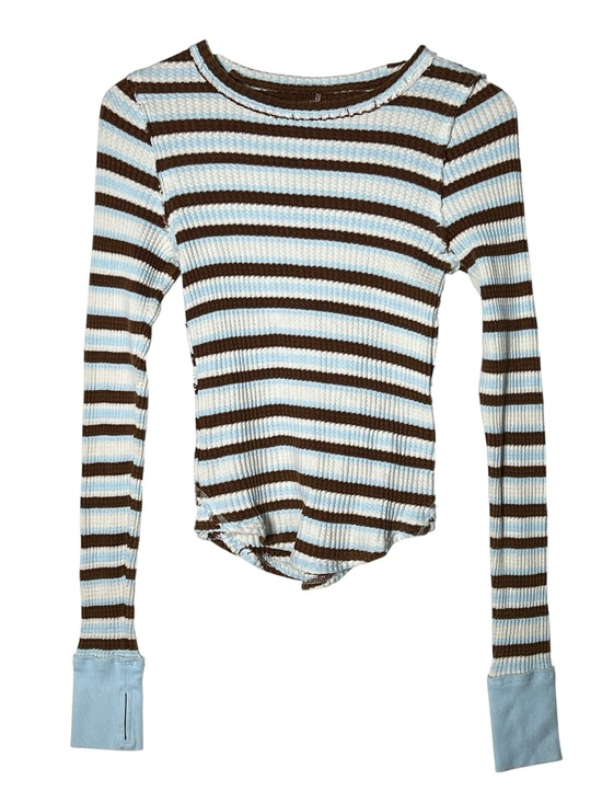 We The Free Tops - Free People blue and brown striped waffle knit sweater top size small S B139